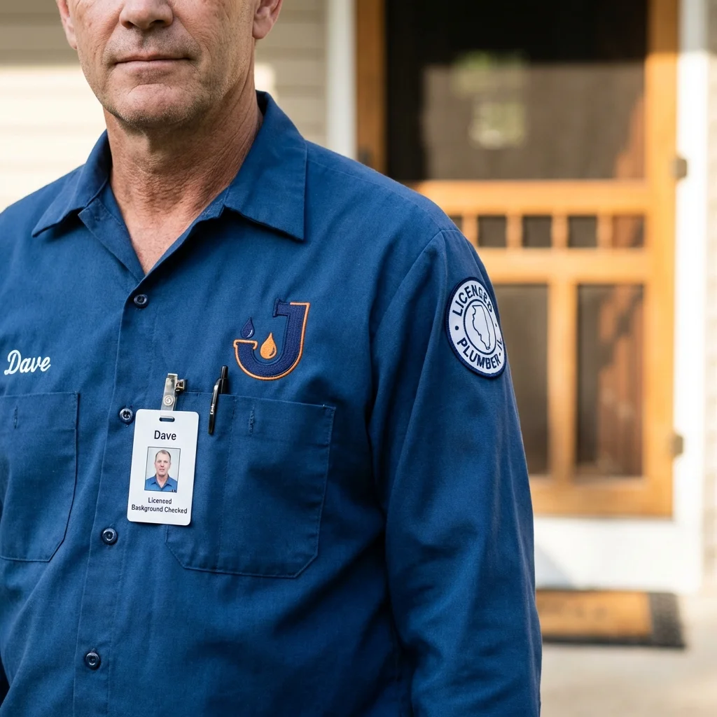 Licensed plumber showing ID badge in Forest City, PA