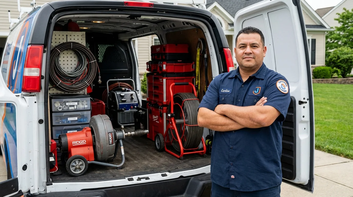 Professional drain cleaning equipment and Johns Plumbing LLC plumber in Forest City