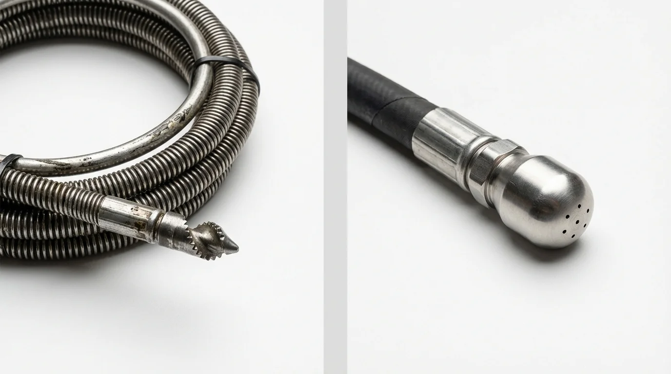Drain snake cable and hydro jetting nozzle used for drain cleaning in Forest City, PA