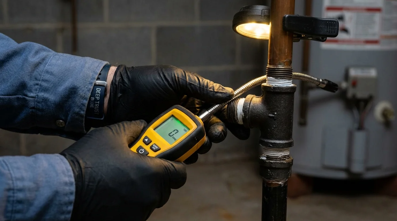 Gas leak detection with electronic sniffer by Johns Plumbing LLC in Forest City