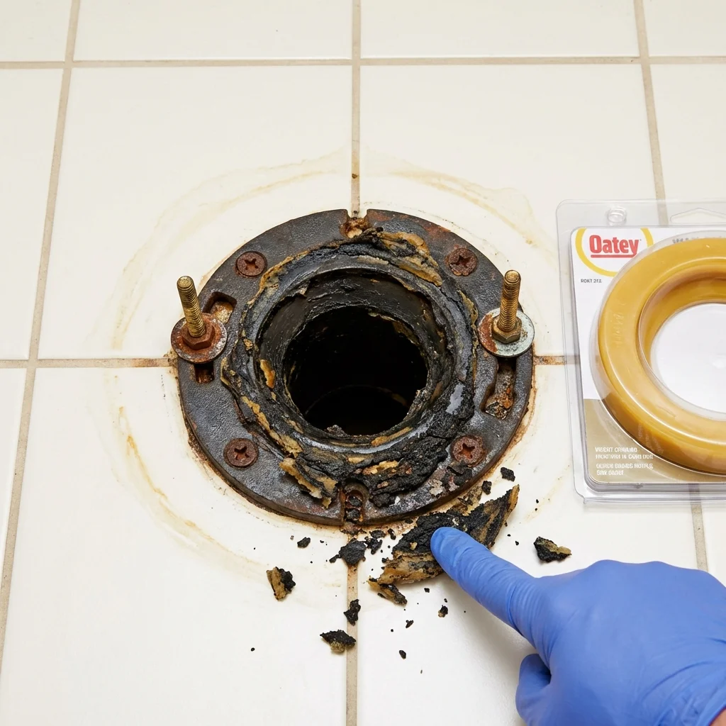 Failed wax ring showing water seepage at the base of a toilet in a Forest City, PA home