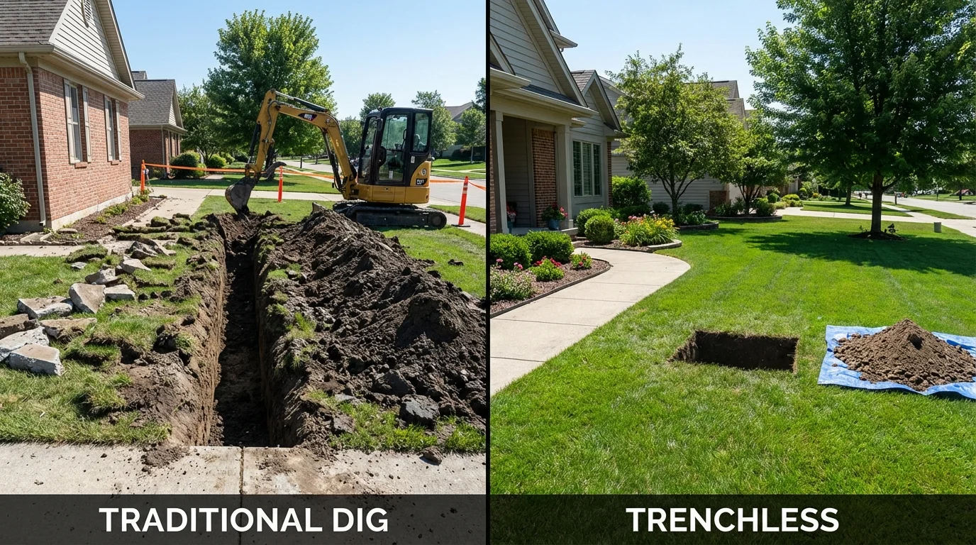 Trenchless sewer repair with minimal yard damage versus traditional excavation in Forest City, PA